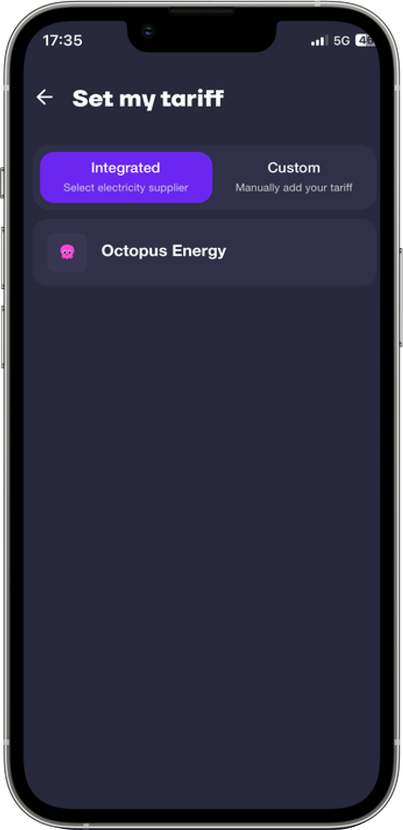 Powerverse app Octopus Agile tariff selection