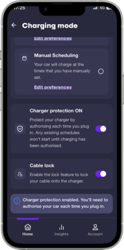 Powerverse app cable lock toggle
