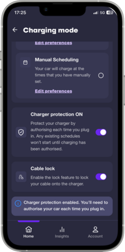 Powerverse app charger protection toggle
