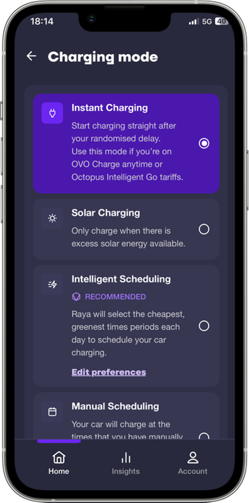Powerverse app Instant Charge mode