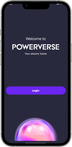 Powerverse app welcome and login screen