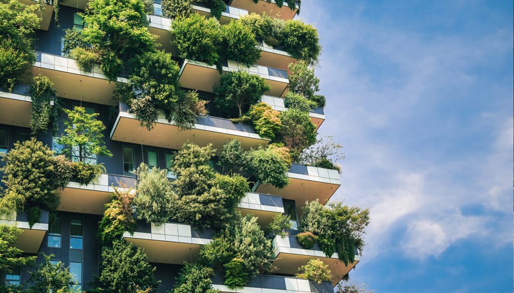 Palazzo Verde - a tall apartment block with plants growing from every balcony